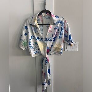 Peach Graffic Kimono‎ Style Crop Top Women's Medium